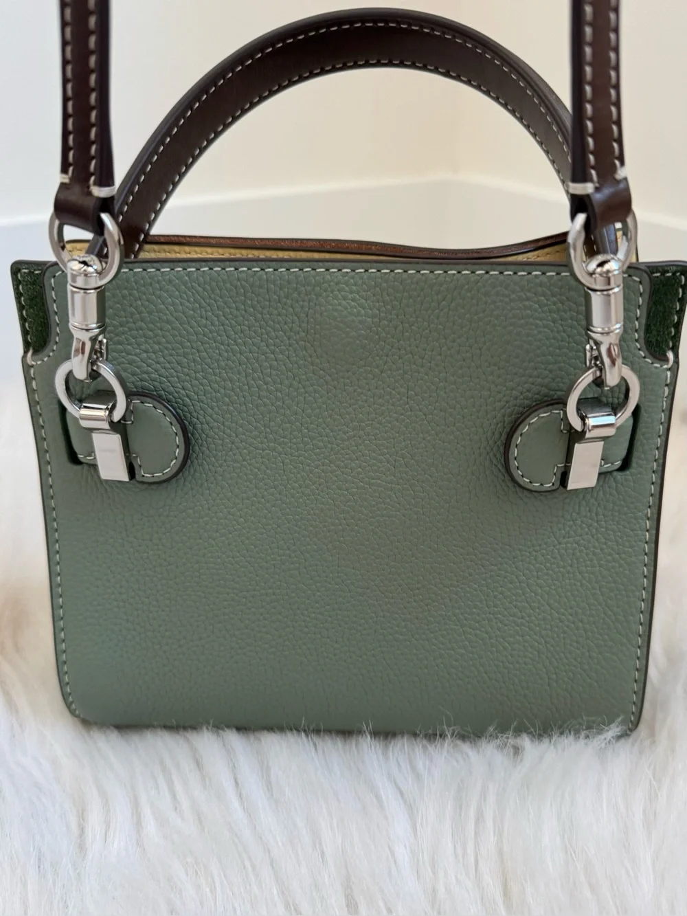 Tory Burch green pebbled leather petite Lee Radziwill double bag